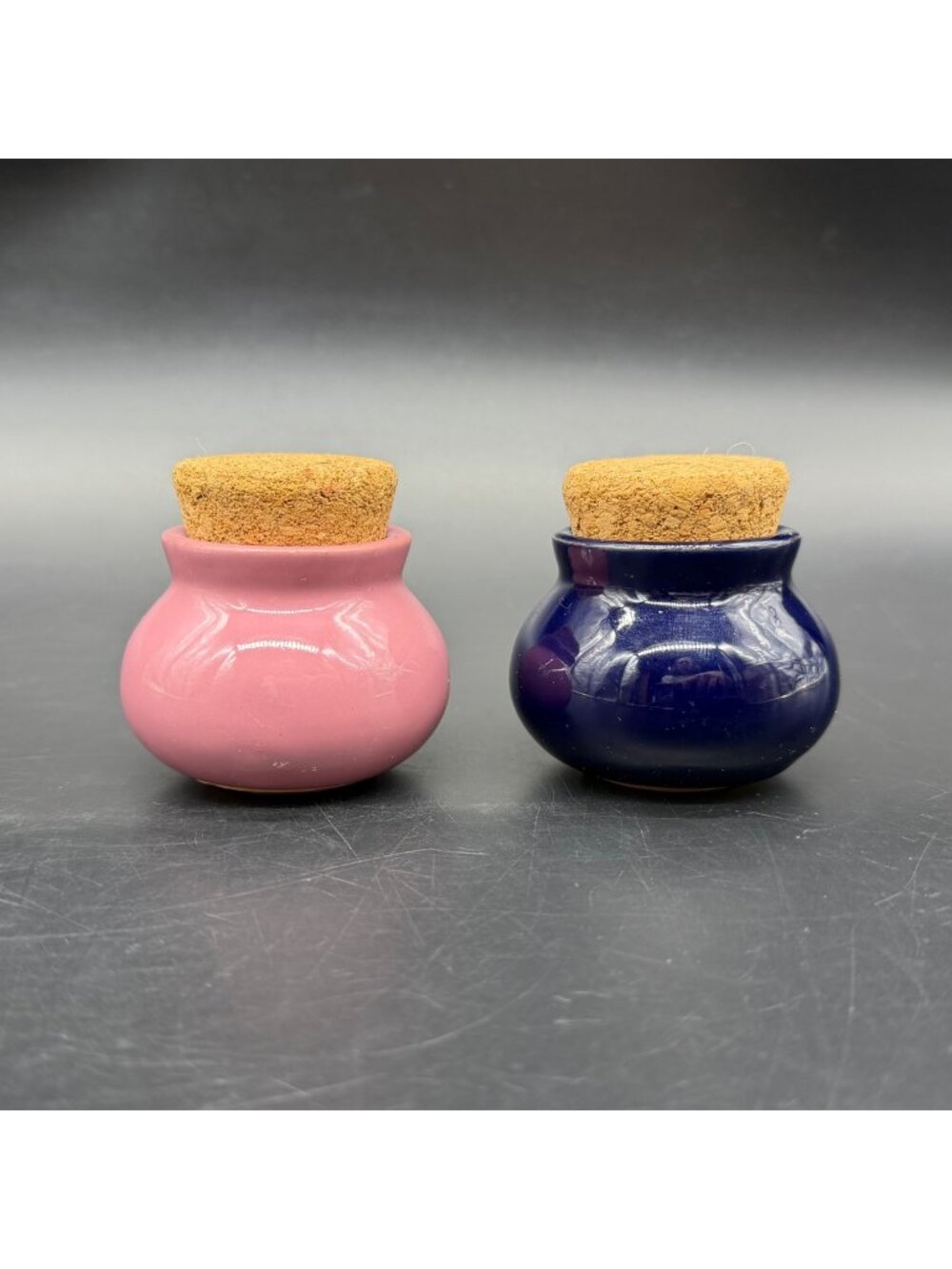 Mini Ceramic Jars Cork Lids Pink Blue Italy Spices Storage Italian Pottery